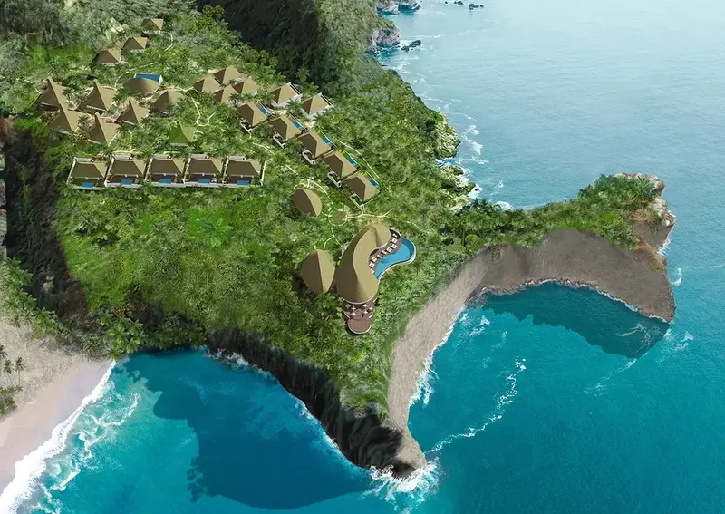 Aerial view of the Kabisu estate on the Sumba coastline